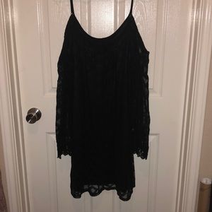 Black lace spaghetti strap long sleeve dress